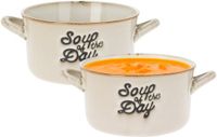 Excellent Houseware Soepkommen/serveer schaaltjes - 2x - porselein - 500ml - beige - met oor