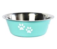 Dehner Lieblingsinge honden- en kattenbak Paw, ca. 7 x 16 x 21 cm, 1560 ml, roestvrij staal, turquoise