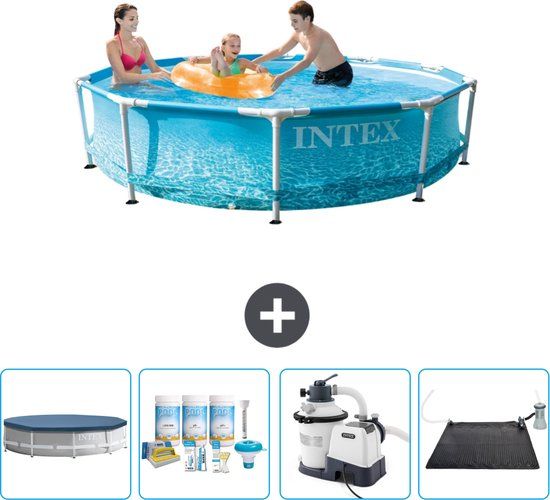 Intex Rond Frame Zwembad - 305 x 76 cm - Waterprint - Incl. Afdekzeil, Filterpomp & Solar Mat