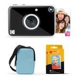 KODAK Printomatic+ 10MP Instantcamera Startpakket (Blauw) met Draagtas, RGB-LED-indicator en ZINK 20-stuks Kleefpapier – Zwart