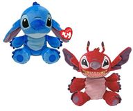 TY Floppy - Disney Lilo & Stitch, set deux Stitch et Leroy, peluches douces à collectionner, idée cadeau pour petits et grands, 20 cm, 38700ABS