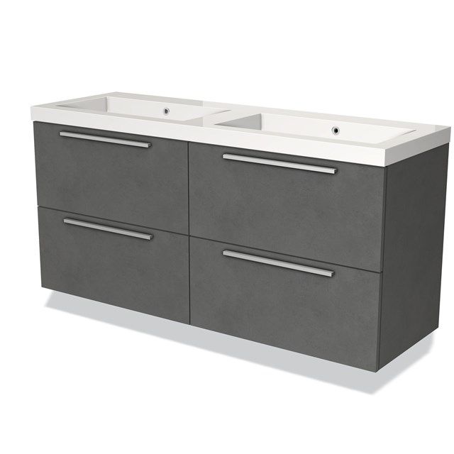 Maxaro Badkamermeubel 140 cm Modulo Donkergrijs Beton 4 Lades Vlak Wastafel Mineraalmarmer