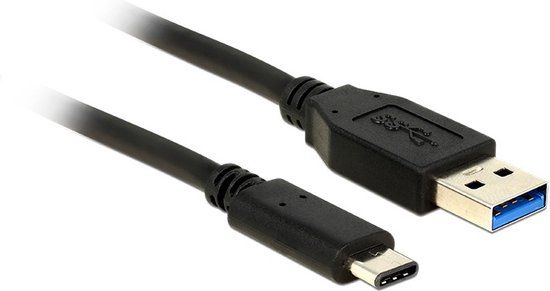 Delock USB 3.0 A Male naar USB-C Male Kabel - 0.5m - Zwart