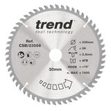 Trend Wood cirkelzaagblad, 235 mm diameter, 30 mm boring, 56 tanden, 2,8 mm snijvoeg, +10° haak, TCT, extra fijn oppervlak, CSB/23556