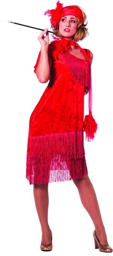 Charleston Kostuum Rood - Maat XL - 20's - Roaring Twenties - Vrouw
