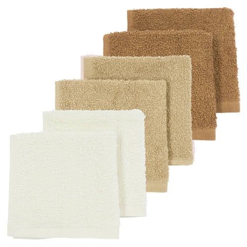 Meyco Basic Badstof Monddoekjes - 6 stuks - Offwhite/Sand/Toffee - 30x30 cm