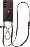 AVY Leren Hoesje geschikt voor Samsung Galaxy S25 / S24 | Met Koord en Magnetische Kaarthouder | Compatibel met MagSafe | Leather Case met 30CM & 130CM Koord & Wallet | Leather and Gold | Chocolate