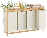 Songmics Wasmand – 4 compartimenten – 4 x 50 L – 124,6 x 33 x 78 cm – Crèmewit