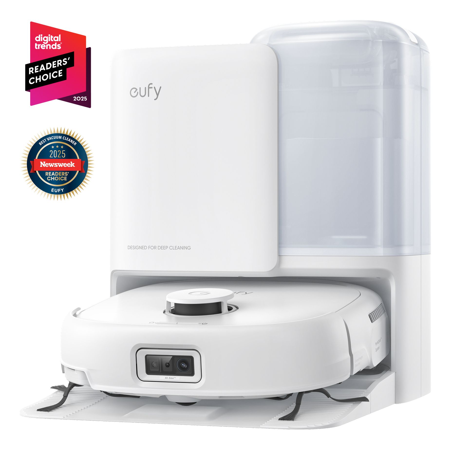 Eufy Omni E25 Robotstofzuiger - HydroJet dweilsysteem, 20.000 Pa zuigkracht, DuoSpiral borstels, CornerRover arm, alles-in-één station