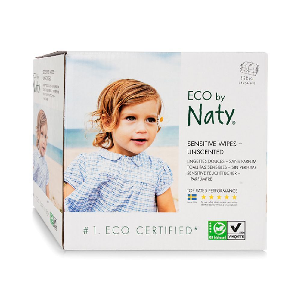 Naty Baby Doekjes Sensitive 3-pack Ongeparfumeerd 168 stuks