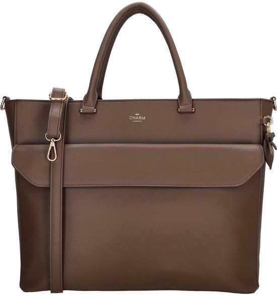 Charm London Cambridge Laptoptas 15,6 inch - Handtas - Shopper - Werktas - Mokka