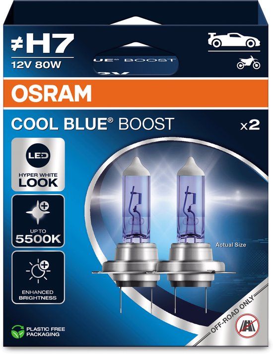 Kit Osram Cool Blue Boost Serie - Halogeenlamp - 5500K - 100W - Witte Verlichting - 2 stuks