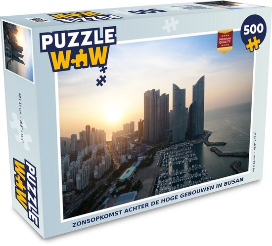 MuchoWow Puzzel Zonsopkomst achter de hoge gebouwen in Busan - Legpuzzel - Puzzel 500 stukjes