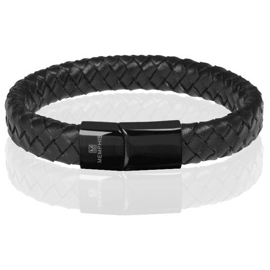 Memphis Gevlochten Leren Armband Zwart - 23cm
