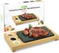 NUTRICHEF grillsteen - Heetsteen Steak Set - Bamboe Plank, RVS Bak & Keramische Sauskommen - Binnen & Buiten Koken en Feestjes