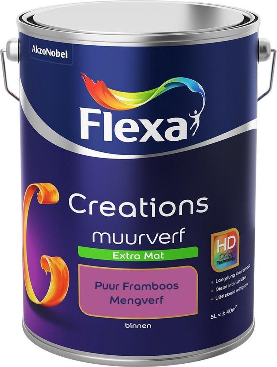 FLEXA Creations Muurverf - Extra Mat - Puur Framboos - 5 liter