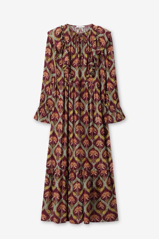Sissy-Boy Donkerrode maxi jurk met palm print