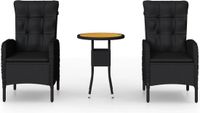 vidaXL 3-delige Tuinset Poly Rattan Zwart