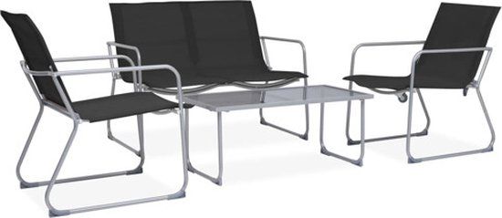 vidaXL 4-delige Loungeset stof en staal zwart