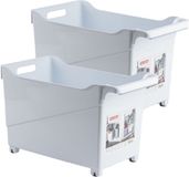 Plasticforte boîte de rangement - Set de 2x pièces - blanc - 45 x 24 cm - plastique - à roulettes