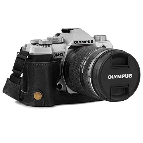 MegaGear MG1864 Leather Camera Half Case Compatible with Olympus OM-D E-M5 Mark III - Black