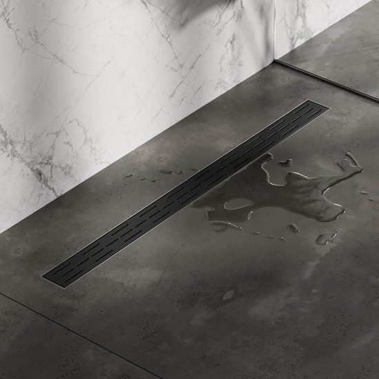 Brauer Douchegoot 90cm - Mat Zwart - Rechthoekig - RVS - Open Rooster