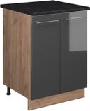 Vicco Wastafelkast Fame-Line, Antraciet Hoogglans/Goudkleurig Eiken, 60 cm