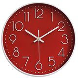 Preciser Florlife Keukenwandklokken, retro vintage stijl, niet-tikkende wandklok op batterijen, kwarts, analoog, stil uurwerk, grote decoratieve klok, Arabische cijfers, rode wijzerplaat