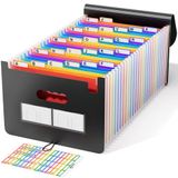 ABC life Documentenmap A4, uitvouwbare map sorteermap regenboog map accordeon ontwerp A4 formaat grote capaciteit waterdicht materiaal 26 compartimenten met deksel, Zwart