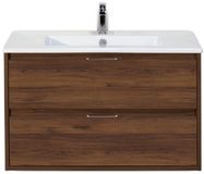 BES LED Porto Badmeubelset 90 cm - Walnoot - Keramische Wastafel Wit Slim