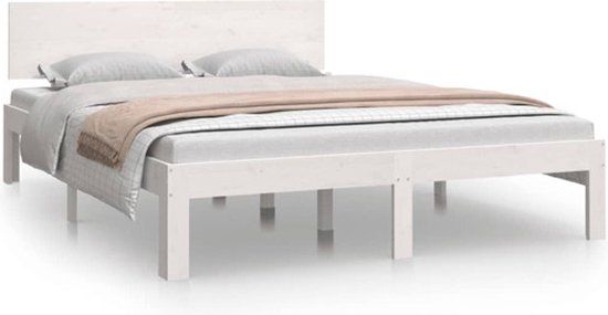 vidaXL Bedframe massief hout wit 150x200 cm