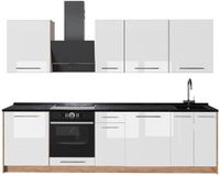 Vicco Complete keukeneenheid Fame-Line, Wit Hoogglans/Goudkleurig Eiken, 280 cm, WB Antraciet