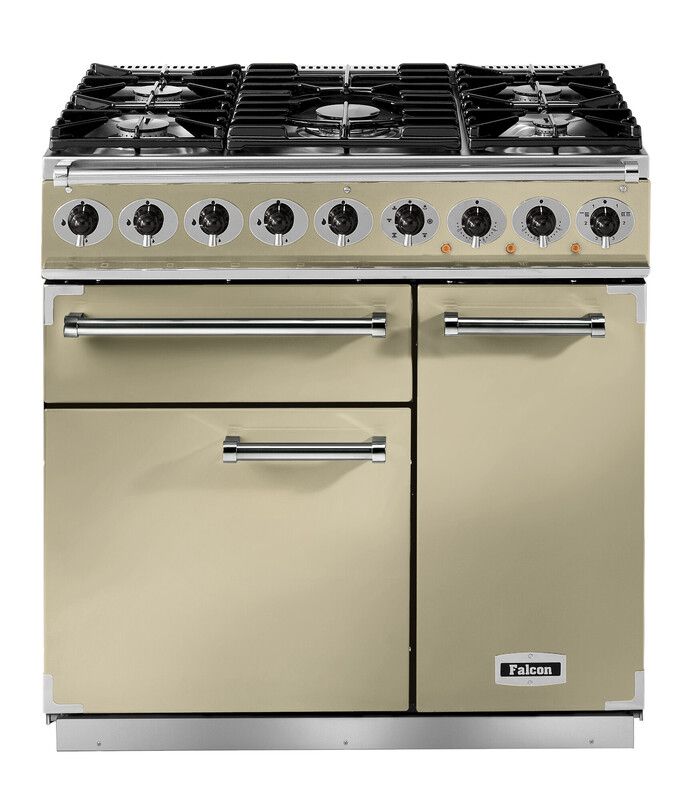 Falcon Deluxe 900 Range Cooker - Cream - Gas Hob - 5 Burners - Electric Ovens