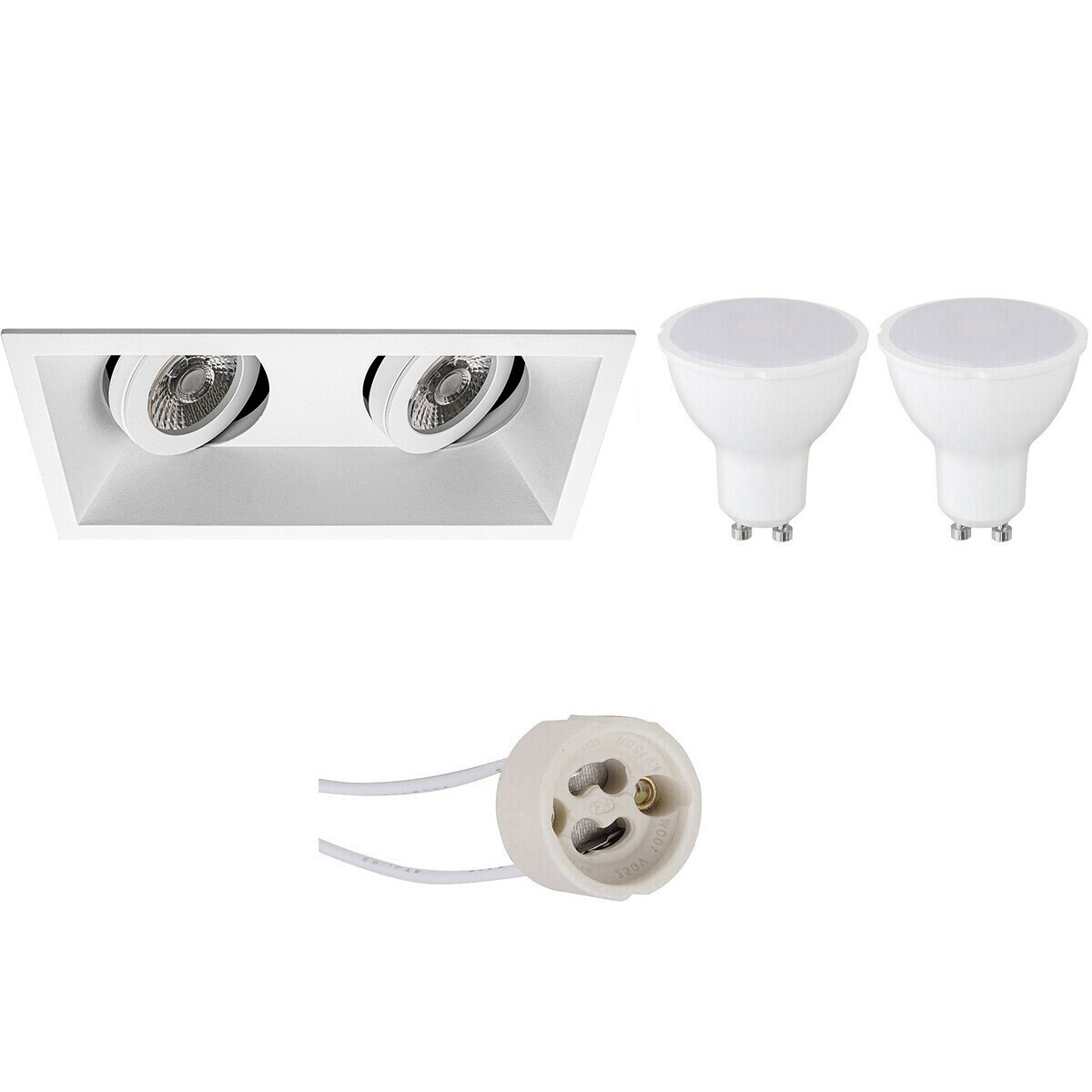 BES LED Voordeelset LED Spot Set - Pragmi Zano Pro - GU10 Fitting - Dimbaar - Inbouw Rechthoek Dubbel - Mat Wit - 6W - Warm Wit 3000K - Kantelbaar - 185x93mm