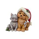 Enesco Jim Shore Heartwood Creek Kitten en Puppy met kerstmuts beeldje, 10,9 cm, meerkleurig