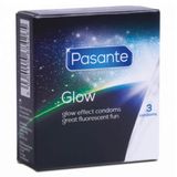 Pasante Glow, préservatifs lumineux, vert et fluorescent, lueur dans le noir, permettez un plaisir imaginatif, 1 x 3 pièces (pack de 3)