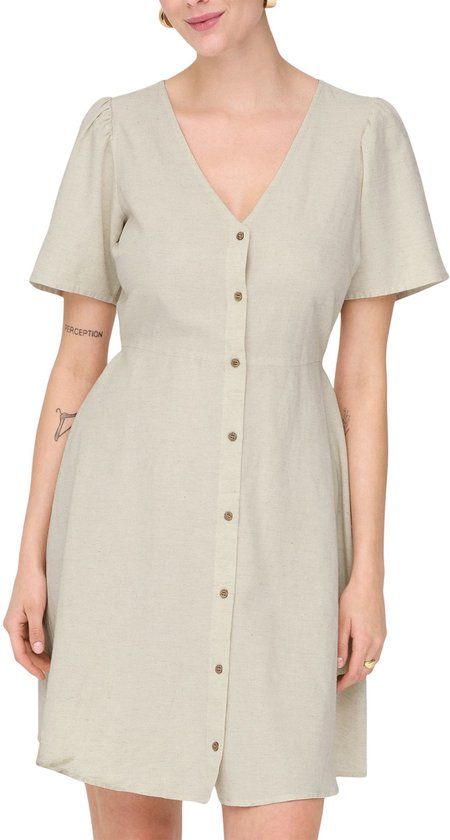 ONLY - ONLVITA LIFE S/S SHORT DRESS NOOS WVN - Beige - Jurk - Maat L