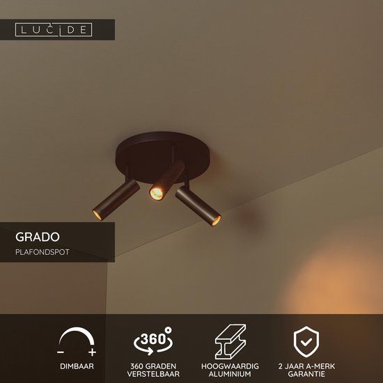 Lucide GRADO - Plafondspot - Ø 25 cm - 3xGU10 (MR11) - Grijs ijzer