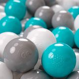 KiddyMoon Plastic Ballen Voor Kinderen Ø 6Cm Kleurig Gecertificeerd, Grijs-Wit-Turkoois, 1200 Ballen/6Cm