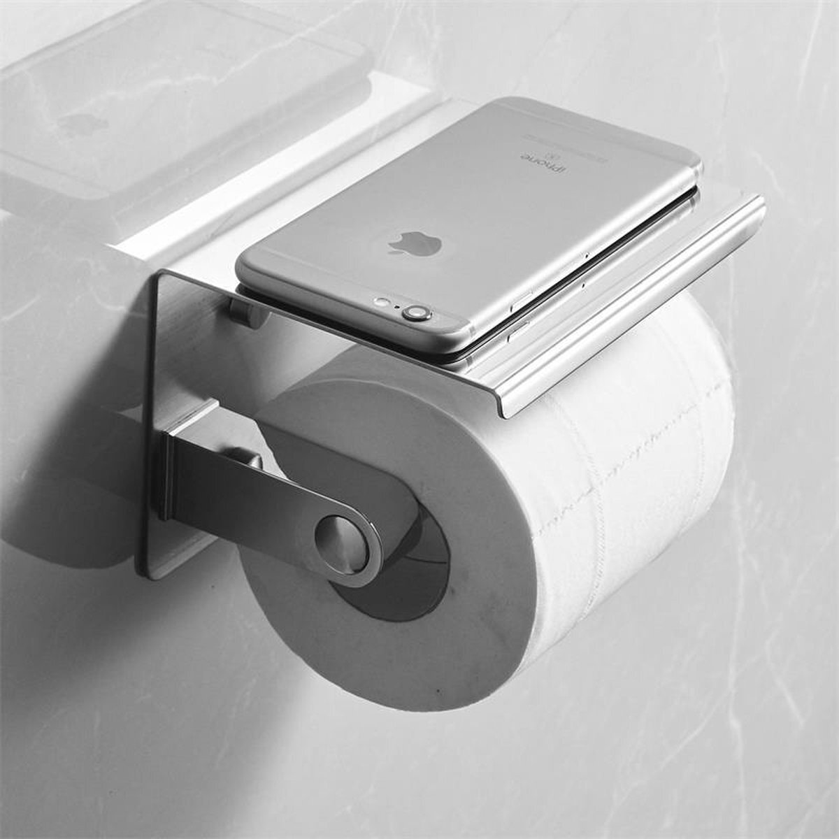 TDR TDR-Toiletrol houder Met Plankje - RVS-Badkamer accessoires-zilver