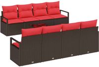 vidaXL Bankstel 9-delig 8-Zits Beige en Rood Poly Rattan