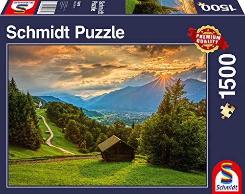 Schmidt Spiele Sonnenuntergang über dem Bergdorf Wamberg Puzzle 1.500 Teile