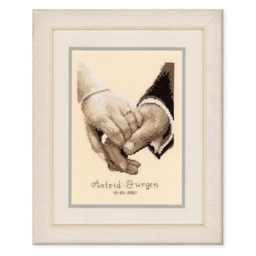 VERVACO Borduurpakket Kruissteek Schilderij HUWELIJKSGELUK Handwerkpakket voor Wanddecoratie 16 x 19 cm Borduurwerk met Telpatroon DIY Kit Moderne Kruissteek Cadeau Knutselen Voor Volwassenen