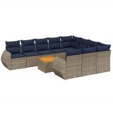 vidaXL 11-delige tuinbankset met kussens, grijs, polyrotan