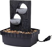 dobar Kamerfontein in steenlook met decoratieve stenen en twee schalen, waterspel met pomp voor binnen, grijs, 20,5 x 16,5 x 26 cm