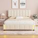 Lit - Revêtement : velours - Dimensions : 160x200 cm - Avec rangement - Éclairage d'ambiance LED - Cadre en métal - Beige - Sans matelas