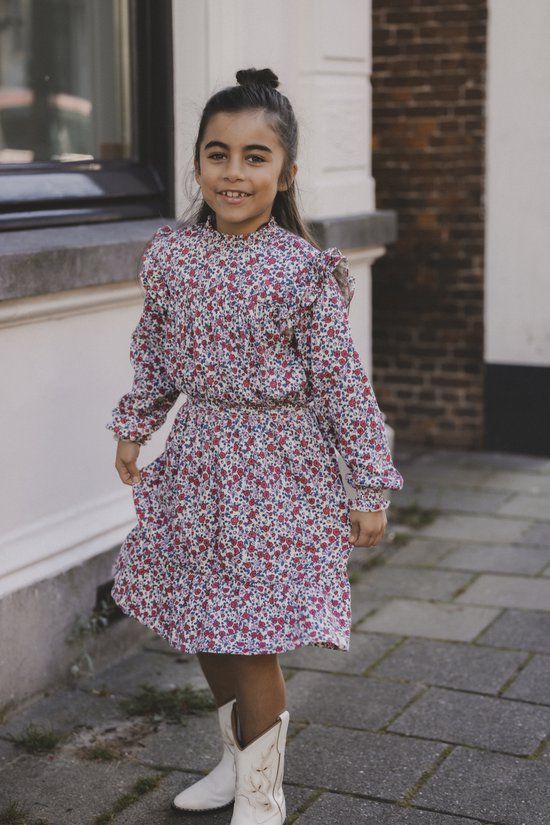 LOOXS Little Zomer Jurk Meisjes Jersey Crinkle - AOP Bloemen Multi - Maat 104