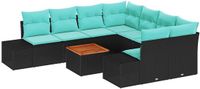 vidaXL Tuinbank Set Zwart en Turquoise Poly Rattan