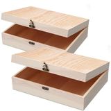 VIKOS Products Set van 2 onbehandelde houten kisten met klapdeksel om te knutselen, sieradenopslag, grenen doos, 30,5 x 22,9 x 8,5 cm
