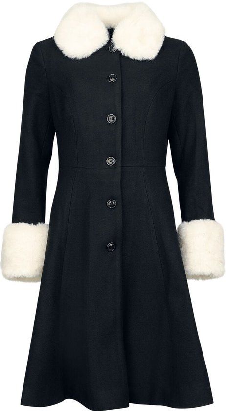 Voodoo Vixen White Fake Fur Trim Coat Dames Lange jassen - zwart/wit - S